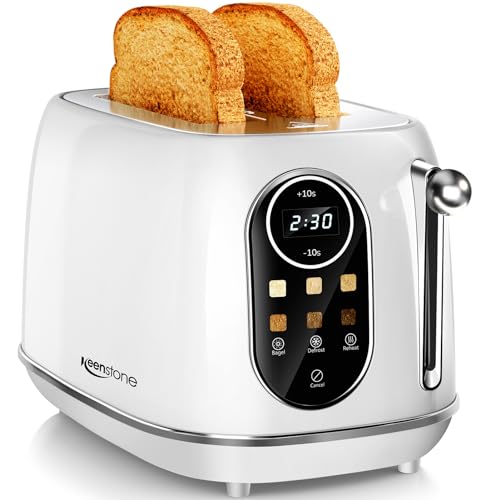 Keenstone Smart Touch Screen Toaster 2 Slice, Retro Wide Slot Stainless Steel Toaster with 6 Browning Levels, Reheat & Defrost, for Bagel, Toast, Brea