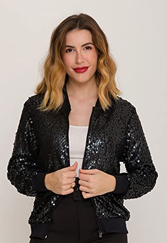 Jaqueta Bomber Paetê Preto