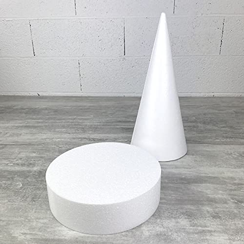 Cône En Polystyrène à Décorer – Hauteur 60 Cm Avec Support – Disque Diamètre 35 Cm – Total 67 Cm