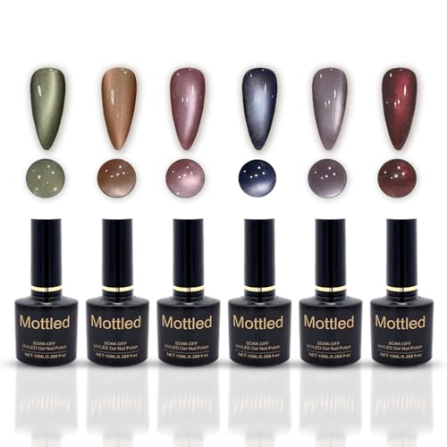 Image of Set of 6 Professional Cat Eye Gel Polish | Magnetic Nail Art Gel Polish | UV /LED Soak-Off | Long-Lasting | Shiny Cat-Eye Effect (10 ML)