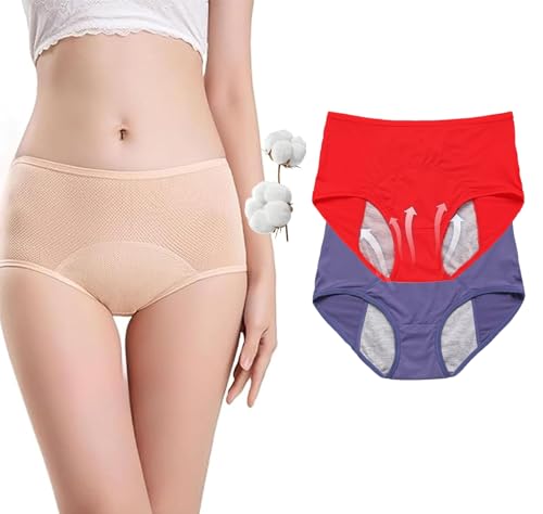 Dry Wear Unterhose Damen Inkontinenz, Drywear Auslaufsichere Unterwäsche Damen, Höschen für Frauen Über 60 Waschbare, Wiederverwendbare Baumwollhöschen (2er-Set(C),XXL)