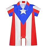 Aflyko Patriot One-Piece Romper for Baby Boys Flag Of Puerto Rico Infant Fun Summer Cookout Outfit Short Sleeve Spring Jumpsuit Polo Collar Unisex Kid Dress, 9-12 Months