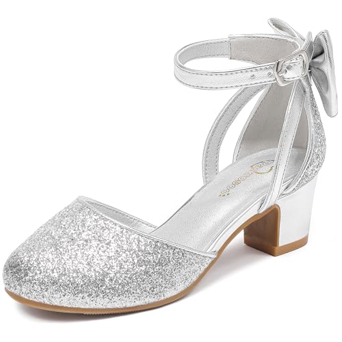 Image of Girls Heels Dress Shoes Flower Girl Pumps with Cute Bow Closed Toe | Princess Shoes,High Heels,Chunky Heel,Adjustable Buckles,Toddler,Little Girl,Big Kid,Wedding,Birthday Party,Formal,Pageant