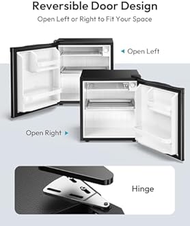 EUHOMY 46L Mini Fridge with Freezer, Reversible Single Door Compact Refrigerator, Adjustable Thermostat, Energy Saving, Mini Fridge for Bedroom, Office, Dorm, Black