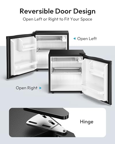 EUHOMY 46L Mini Fridge with Freezer, Reversible Single Door Compact Refrigerator, Adjustable Thermostat, Energy Saving, Mini Fridge for Bedroom, Office, Dorm, Black
