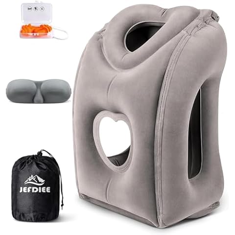 JefDiee Inflatable Travel Pillow for Airplanes, Airplane Pillow Comfortably Supports Head and Chin, Plane Pillow Used for Airplane, Trains, Cars and Office Napping Cover