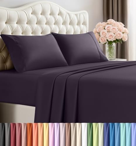 Image of Utopia Bedding Queen Size Sheet Set - 4 Piece Bed Sheets, Soft and Breathable Microfiber, Includes 1 Fitted Sheet, 1 Flat Sheet and 2 Pillowcases - Oeko-Tex - (Dark Purple)