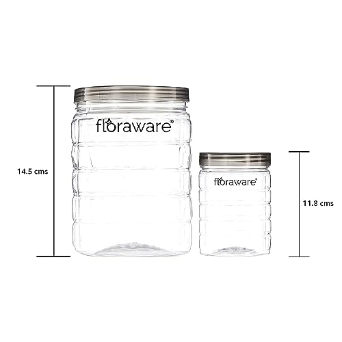 Image of Floraware Jar Container, Set of 18 (6 pcs x 280 ml Each, 6 pcs x 500 ml Each, 6 pcs x 1000 ml), Kitchen Organiser, BPA Free, Stackable (Black)