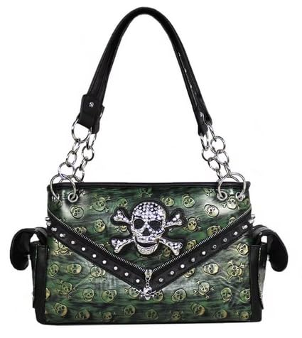 Texas West Rhinestone Skull Metal Color Leather Women's Handbag with Matching Wallet2