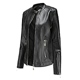 WAQD Damen Bikerjacke PU-Lederjacke Mantel Jacket Outwear Übergangsjacke Kunst-Lederjacke Damen Casual Jacke Kunstleder Bomberjacke Motorradjacke Bikerjacke mit Reißverschluss für Herbst Frühling