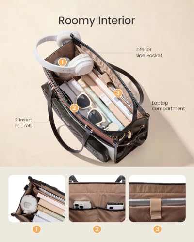 Image of LOVEVOOK Quilted PU Leather Teacher Tote Laptop Bag Work Purse for Women | Large Cup Holder, Professional Waterproof Handbag Briefcase, Gifts for Business Office Nurse Mom College Travel Daily Leiure