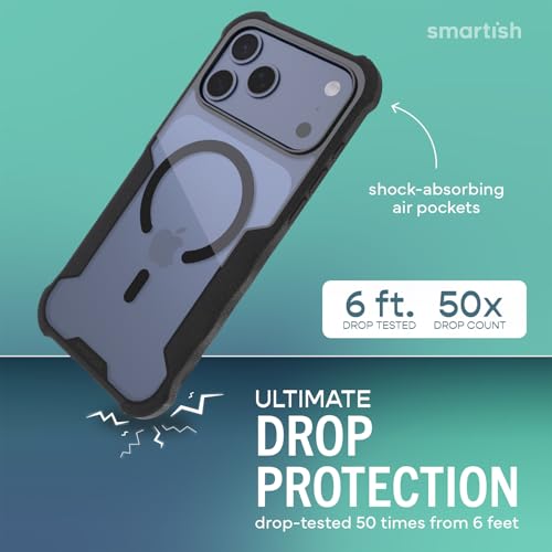 Image of Smartish iPhone 17 Pro Max MagSafe Case - Gripzilla Protective Magnetic Case for Men [Rugged + Tough] Military Grade Heavy Duty Grip Armor - Drop Tested for Apple iPhone 17 Pro Max - Clearly Black