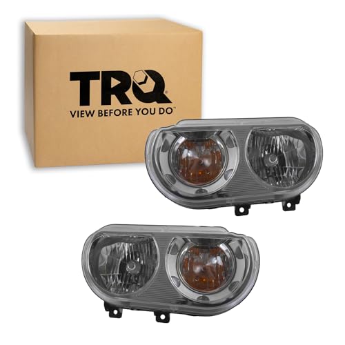 Image of TRQ Headlight Assembly Set CH2518137 CH2519137 Compatible with 2008-2014 Dodge Challenger