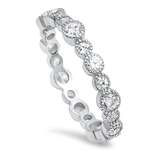 Oxford Diamond Co Sterling Silver Stackable Eternity Wedding Band Available in Colors (Sterling Silver Cubic Zirconia, 10)