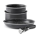SECURE & DURABLE: Qualité supérieure, avec garantie de 5 ans. la poignée amovible est conçue pour une utilisation sans risque. La poignée se fixe et se retire facilement, assurant une prise stable, confortable et sécurisée pendant la cuisson.