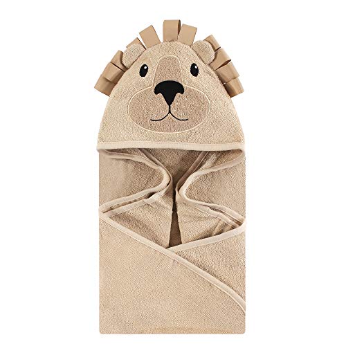 Image of Hudson Baby Unisex Baby Cotton Animal Face Hooded Towel, Lion, One Size