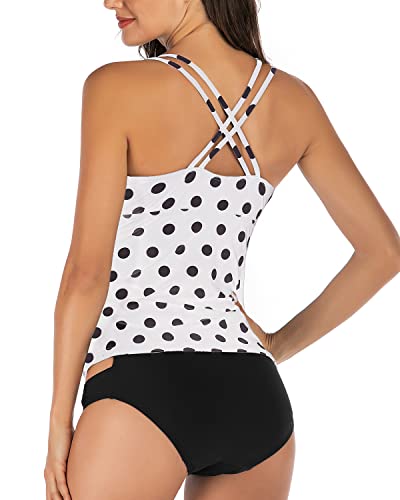 VILOREE Damski tankini, zestaw push up, wyszczuplający brzuch z majtkami, moda kąpielowa, dwuczęściowa, optymizer figurek, Białe i czarne kropki, XXL