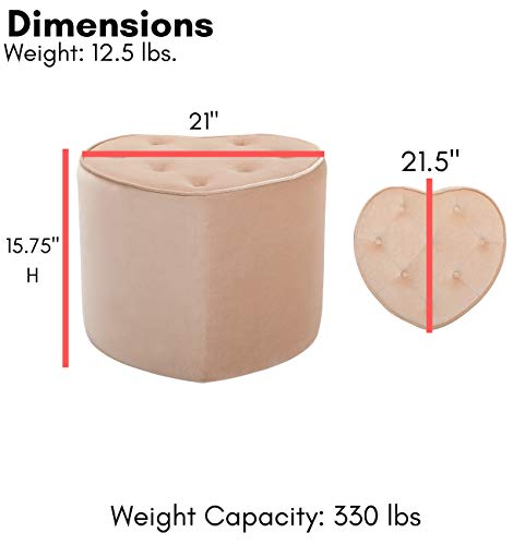 Birdrock Home Heart Tufted Pink Velvet Ottoman Foot Stool – Soft Large Padded Stool - Great For The Living Room, Bedroom Vanity And Kids Room - Upholstered Decorative Furniture Rest #TOP2