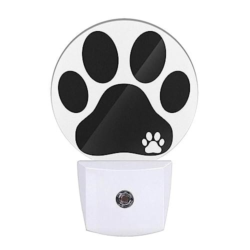 Image of Dog Paw Night Light Black White Animal Footprint Dog Cat Paw Night Lights Plug into Wall 0.5W LED Lighting Auto on /Off for Bedroom Bathroom Hallway Stairway Kitchen