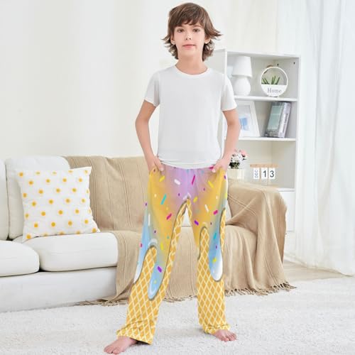 Boy's Pants White Ice Cream Jogger Pants Elastic Waist Long Bottoms Trousers with Pockets 6-14 Years 5