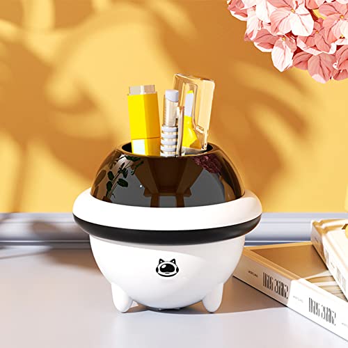 croselyu Lindo soporte para bolígrafos de almacenamiento, cepillo de maquillaje, jarrón con brocha para decoración de escritorio, 1 unidad (negro) Cover