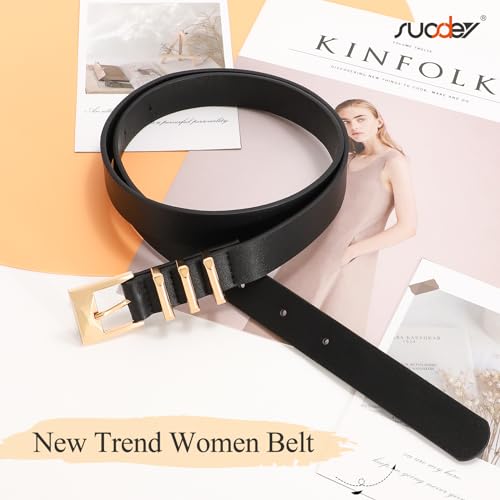 SUOSDEY 2 Pack Women Faux Leather Belts for Jeans Dresses Pants Fashion Ladies Waist Belt with Gold Buckle 0.9" Width4