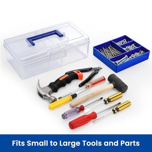 Image of Elsjoy 2 Pack Plastic Tool Box with Handle, 2-Layer Clear Tool Storage Organizer with Removable Divider, Portable Craft Storage Sewing Box