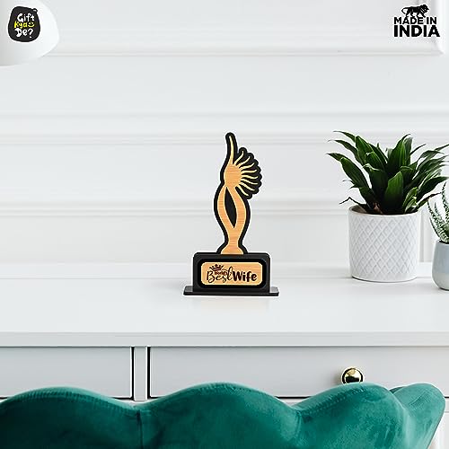 Image of GKD Best Wife Trophy Award - Elegant Wooden Tabletop Momento for Wife's Birthday, Anniversary, Valentine's Day (Size 10x6)
