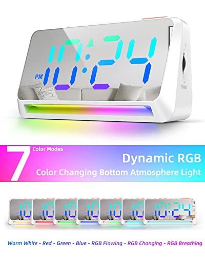 [Mirror] Super Loud Alarm Clock For Bedroom, Heavy Sleepers, Adults | Dynamic Rgb Color Changing Clock For Teens, Kids | Small Bedside Digital Clock With Led Display, Atmosphere Light, Usb Charger #TOP3
