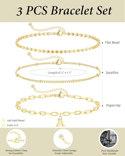 ZHESHY Gold Initial Bracelets for Women Dainty Letter K Charm Bracelets Non Tarnish 14K Gold Plated Stackable Layered Paperclip Link Chain Bracelets Stack Set Personalized Gifts Womens Jewelry - image 3