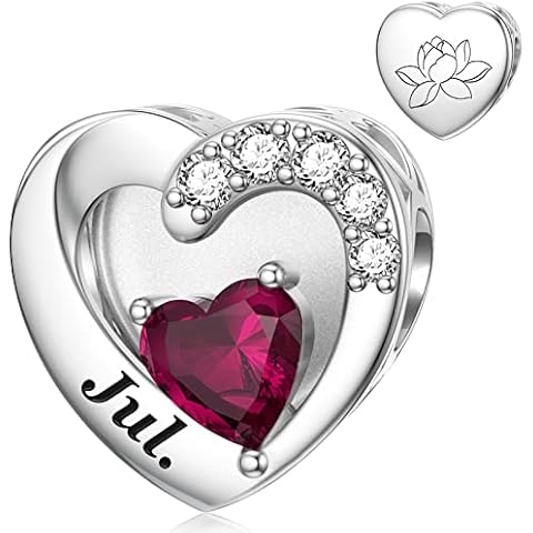 SEVENWELL Birthstone with Birth Flowers Charm for Charms Bracelet 925 Sterling Silver Bead Charms Happy Birthday Charms for Women Jewelry Gift, Sterling Silver, Cubic Zirconia Cover