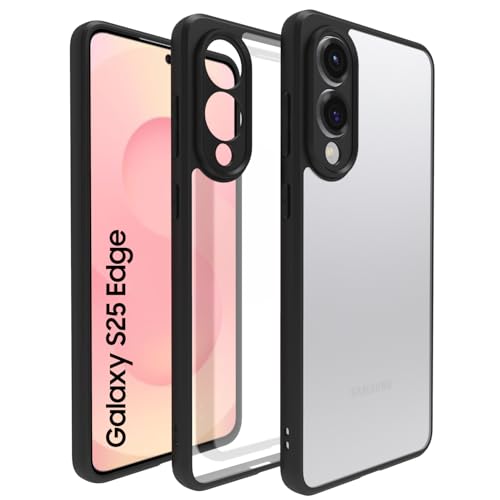 Image of RIGGEAR Shockproof Sleek Hybrid Armor Back Cover Case for Samsung Galaxy S25 Edge (Clear PC with Black TPU Bumper)