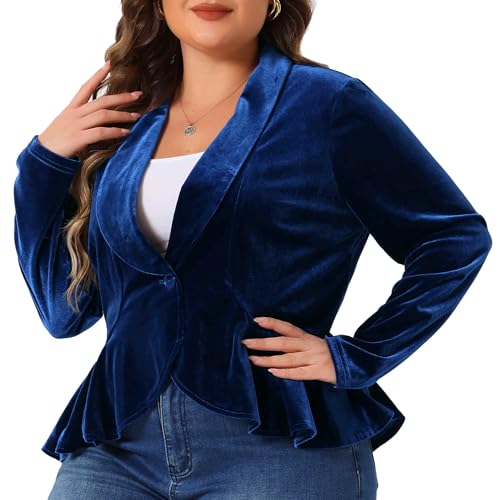 Agnes Orinda Plus Size Blazers for Women Ruffle Work Office Cardigan Suit Jacket Velvet Peplum Blazers2