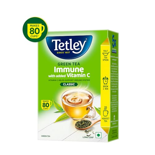 Image of Tetley Loose Green Tea Leaves 100g, Classic Flavour, Immune With Added Vitamin C, Makes 80 Cups, Long Leaf Tea, 5X Antioxidants As An Apple (Pack of 3)