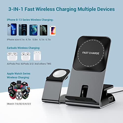 3 In 1 Wireless Charging Station For Apple Multiple Devices,Magnetic Aluminum Alloy Magsafe Charger,For Apple Watch 8/7/Se/6/5/4/3/2, Iphone14/13/12/11/Pro/Xs/Xr/8,Airpods Pro/3/2（With 20W Pd Adapter） #TOP2