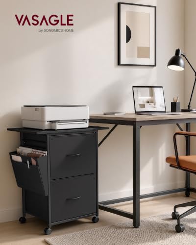 Image of VASAGLE Mobile Printer Stand with Storage, Filing Cabinet, Side Pockets | Filing Cabinet for A4 Letter Size, 23.6 x 15.7 x 26.8 Inch, Ink Black, BELLAH Collection UOFC202BC01
