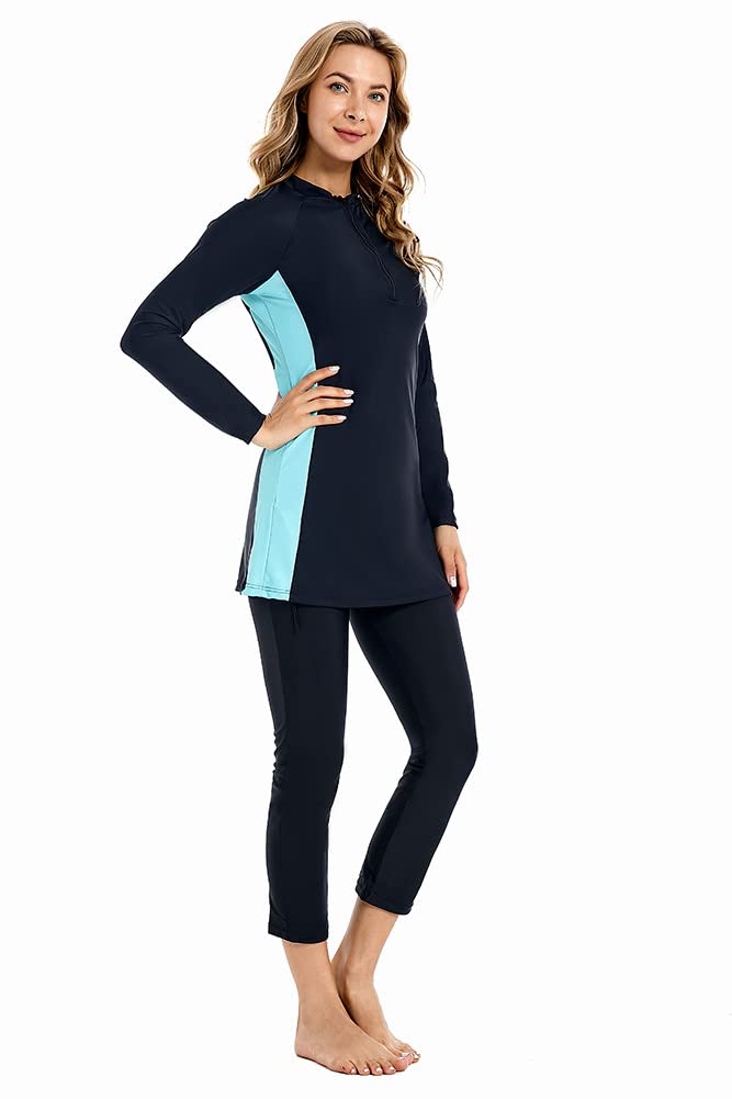 Women's Modest Muslim bukini Print Three-Piece Swimsuit Beach Swimsuit Full Coverage Sun Screen Surfing Suit(XL,S8)