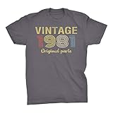 ShirtInvaders 40th Birthday Shirt for Men - Retro Birthday - 1981 Original Parts - 001-F/Charcoal-Lg