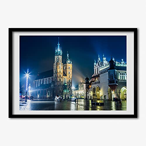 Cadre en bois décoratif Tulup 70x50 cm avec photo affiche de Cracovie moderne