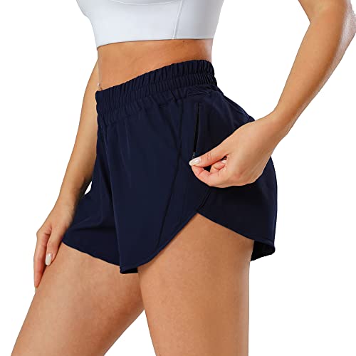 Image of Aurefin Athletic Shorts for Women,Women's Quick Dry Workout Sports Active Running Track Shorts with Elastic and Zip Pockets