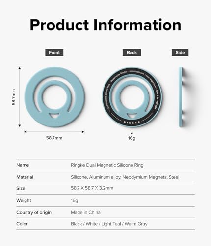 Image of Ringke Dual Magnetic Silicone Ring [Compatible with MagSafe Cases] [Double-Sided Magnetic Loop] Soft Silicone Removable Phone Finger Ring Grip Holder - Light Teal