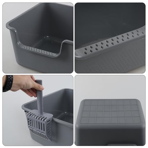Arenero para gatos 4 unidades, plástico gris 19.5x15.2x8.5 pulg miniatura 3