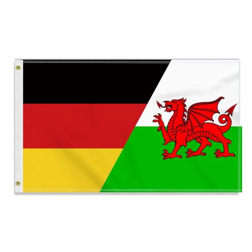 Große 90×150 CM Deutschland Walisisch Flagge, großes 150D Deutsch Wales' Freundschafts banner,Strapazierfähige Deutschlandfahne Doube-Seitendruck Dekor Messingösen large Welsh