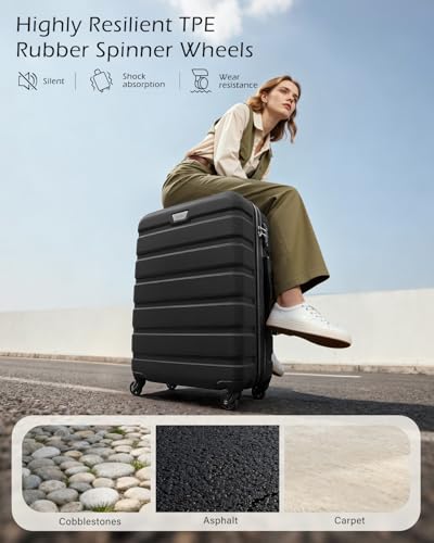 COOLIFE 20 Inch Carry On Suitcase for EasyJet, ABS+PC, Hardshell, Lightweight Durable Travel Cabin Luggage with 360°Rubber Spinner Wheels, YKK Zipper, Telescopic Handle, TSA Lock, Black - Image 4