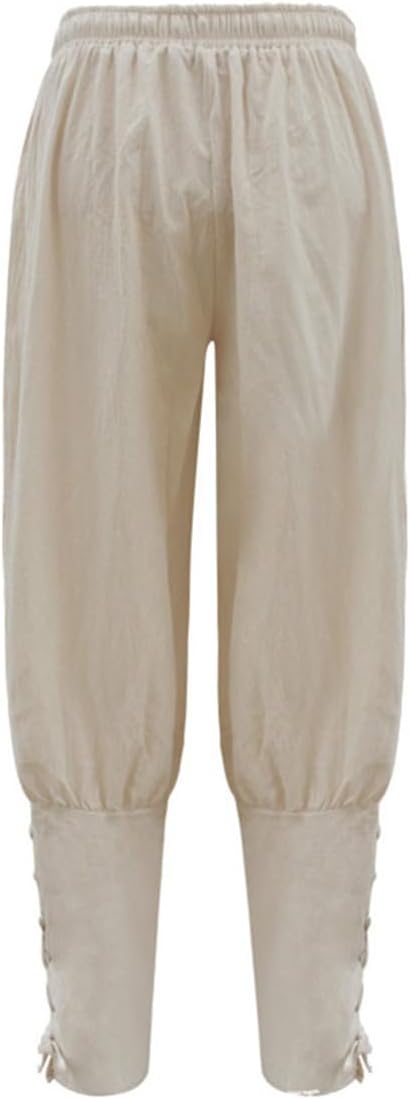 Medieval LARP Pirate Pants Costume Men's Ankle Banded Lace-Up Trouser Linen Outfit