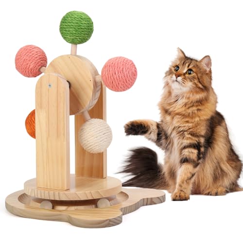 Cat-Wheels-for-Indoor-Cat2-in-1-Cat-Toy-Ball-TrackInteractive-Cat-Scratching-Ball-Toy-Cat-Scratcher-Ball-Solid-Wooden-Base Cat Wheels for Indoor Cat,2-in-1 Cat Toy Ball Track,Interactive Cat Scratching Ball Toy Cat Scratcher Ball Solid Wooden Base - Image 1