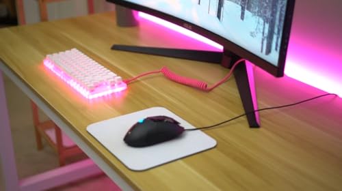 Image of Coiled & Double-Sleeved Mechanical Keyboard Cable, for Type-C Mechanical Keyboards (Pink)