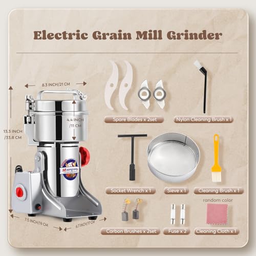 Image of Moongiantgo Electric Flour Mill High Speed Spice Grinder for Kitchen 800g | Commercial Grinder Pulverizer with Overload Protector, Grain Mill Grinder for Dry Spice Cereals Coffee Corn Rice Pepper