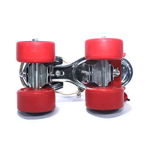 Image of Jonex Unisex Super Tenacity Adjustable Quad Roller Skates for Junior Kids (3-6 Years), Indoor Outdoor Wheels, Metal Body, 55 mm Wheels, Color - Red