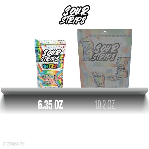 Image of SOUR STRIPS Bites Rainbow Flavored Chewy Candy Bag, 6.35 oz | Rainbow sour candy Bites in a resealable bag for parties, snacking and sharing.